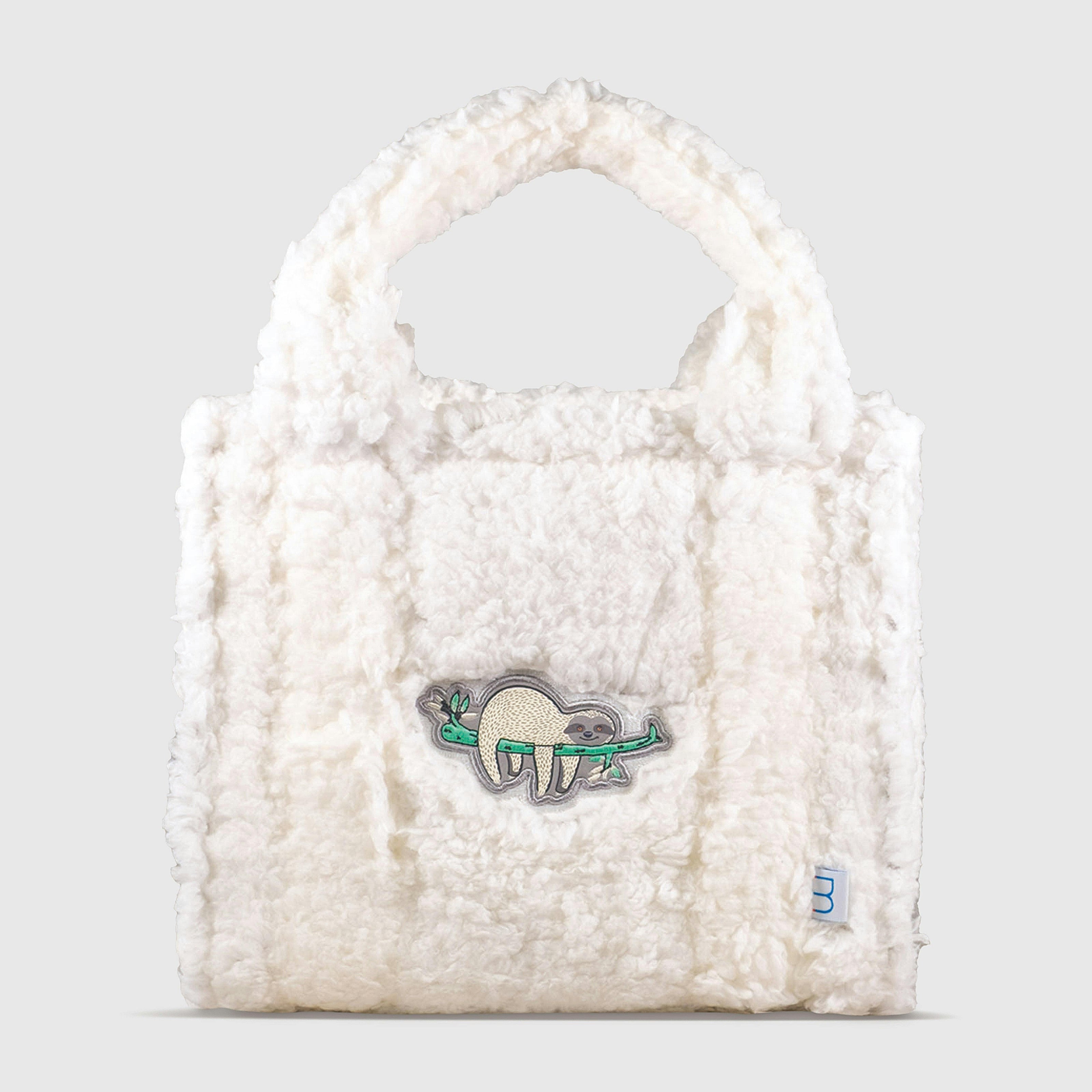 Sherpa Tote Bag – Cozy, Colorful & Convertible with Matching Coin Purse, Lounging Sloth