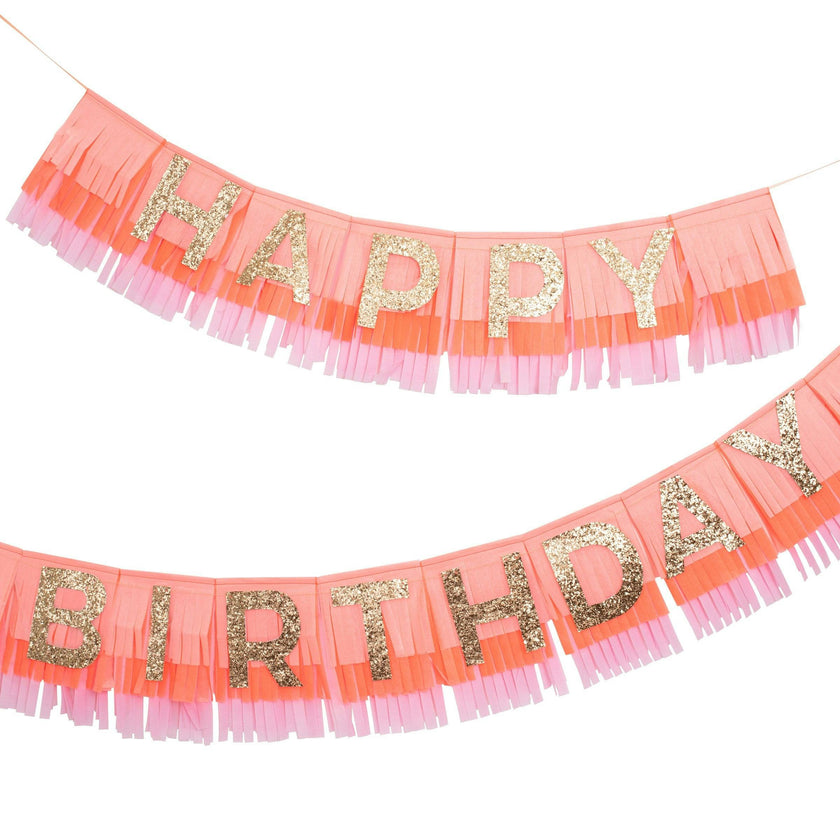 Pink Happy Birthday Fringe Garland Set
