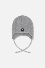 Lined Baby Knit Hat With Ears And Strings Heather Gray