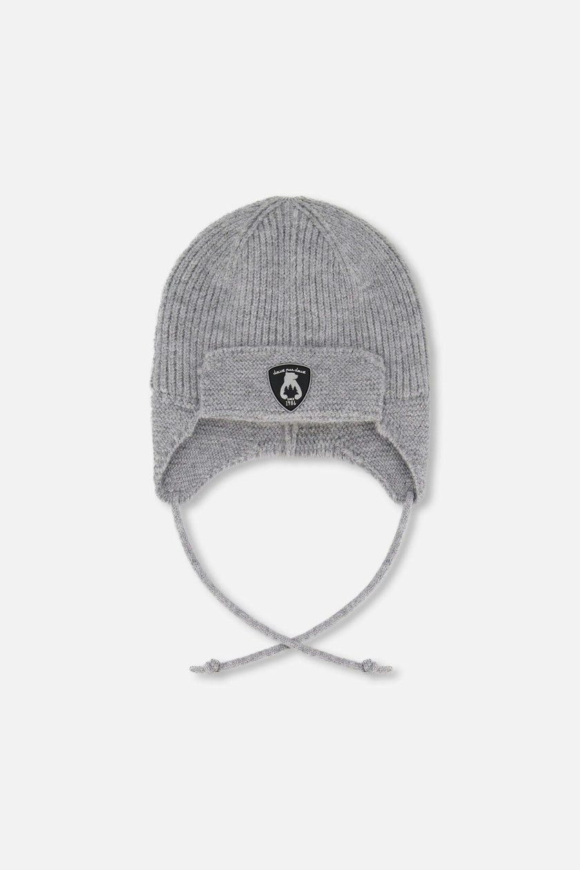 Lined Baby Knit Hat With Ears And Strings Heather Gray