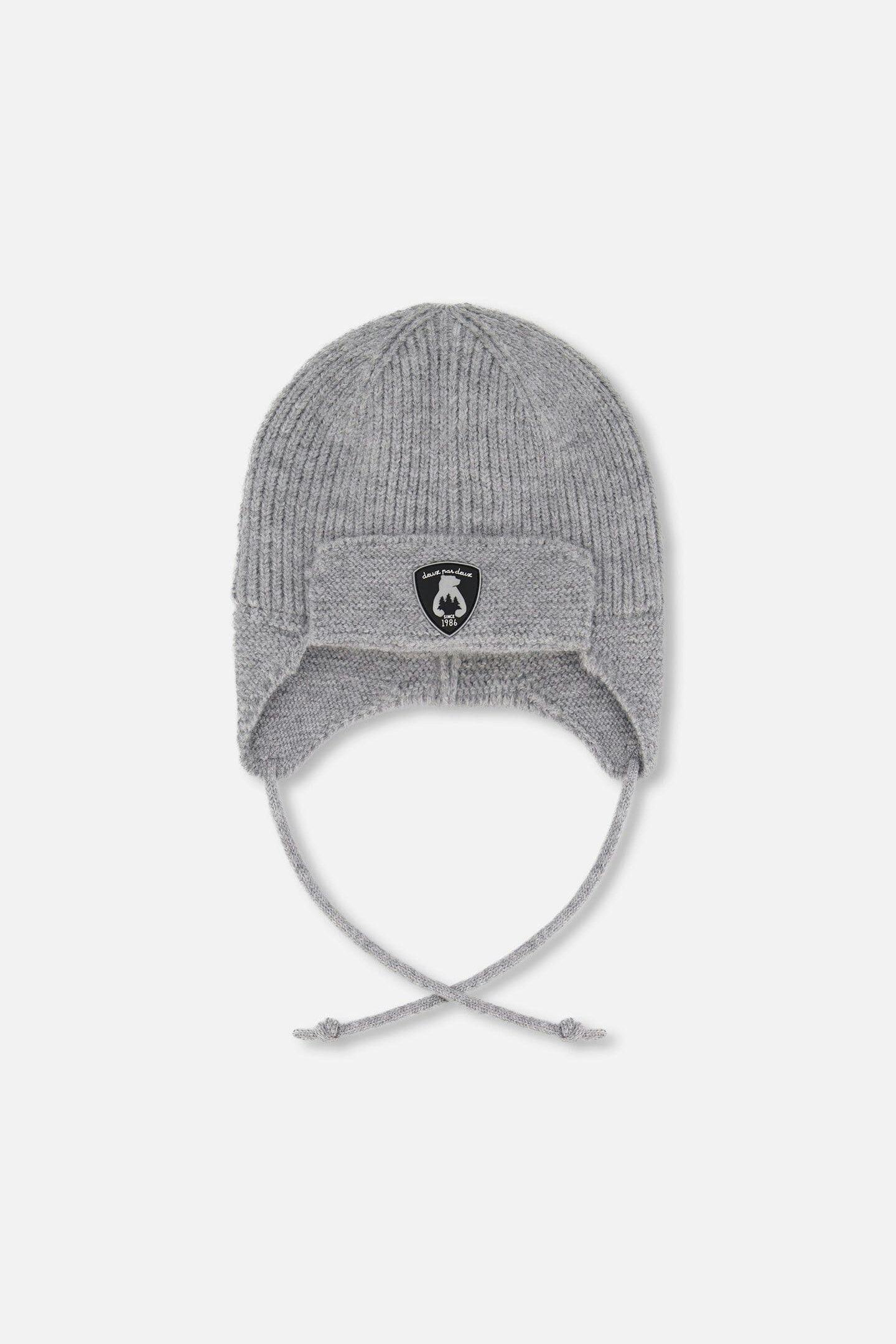 Lined Baby Knit Hat With Ears And Strings Heather Gray