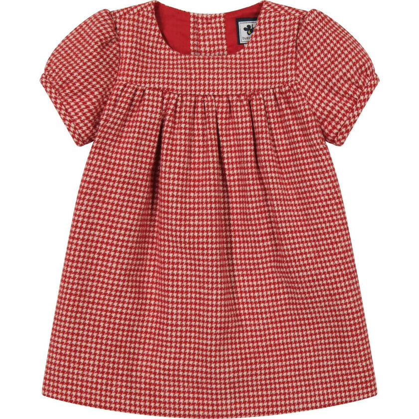 Matilda Girls Houndstooth Check Puff Sleeve Dress, Stripes