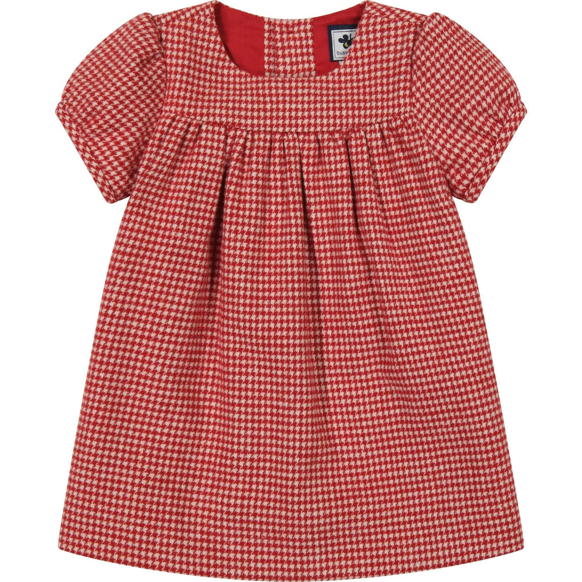 Matilda Girls Houndstooth Check Puff Sleeve Dress, Stripes