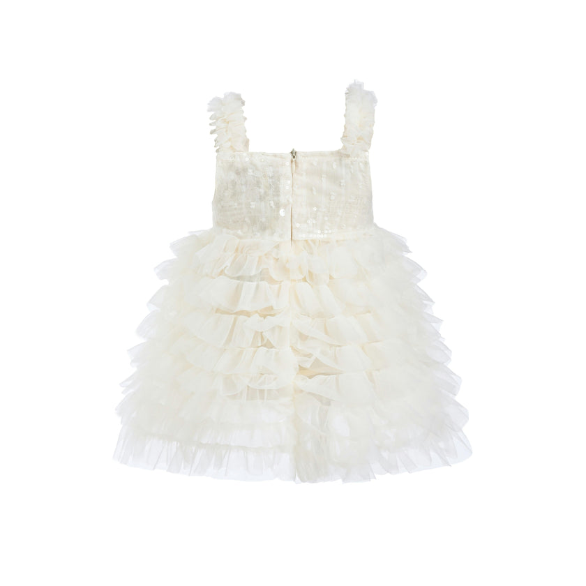 Ivory Bow Tiered Tulle Dress