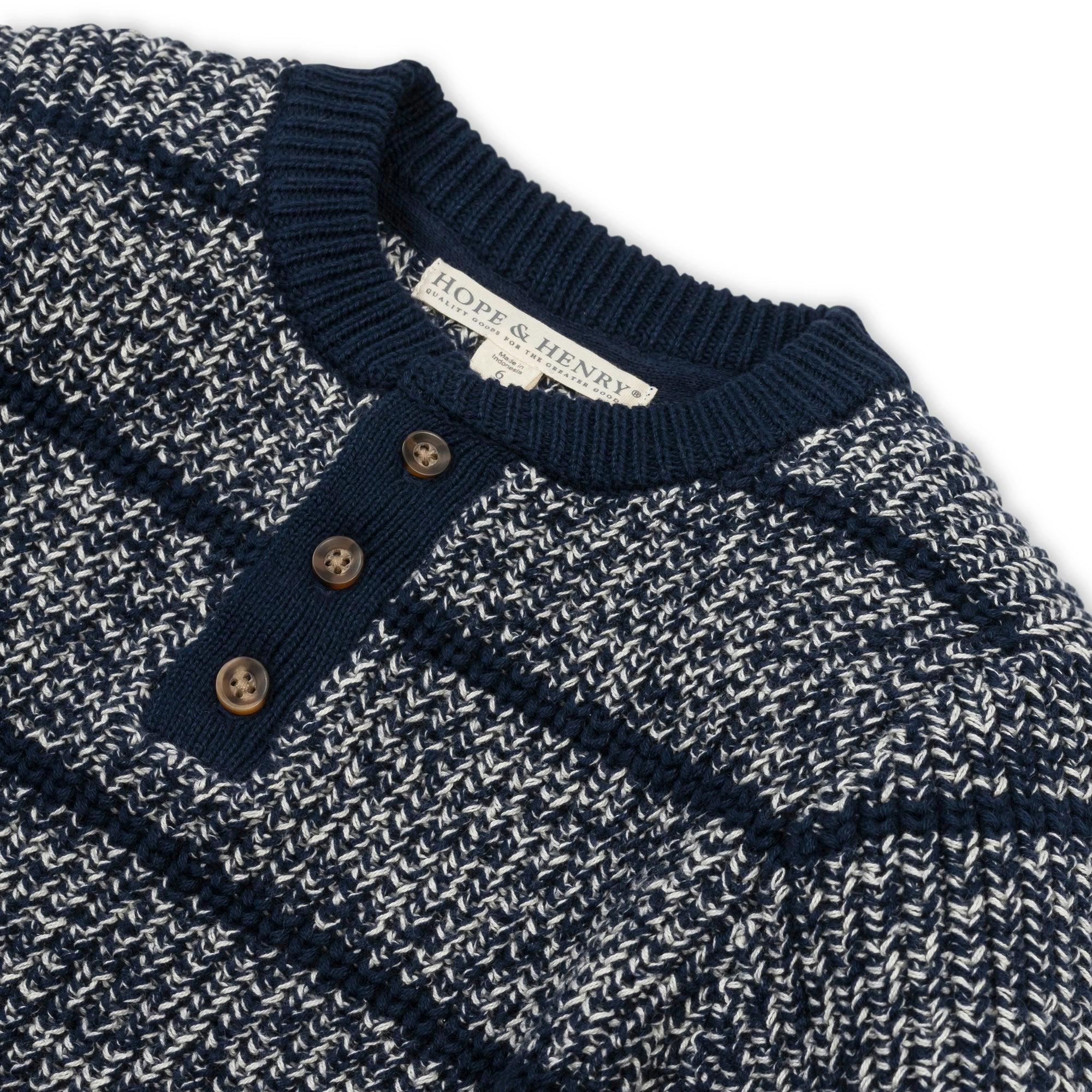 Organic Sweater Henley with Elbow Patches