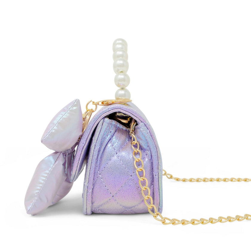 Shiny Quilted Fluffy Bow Handbag