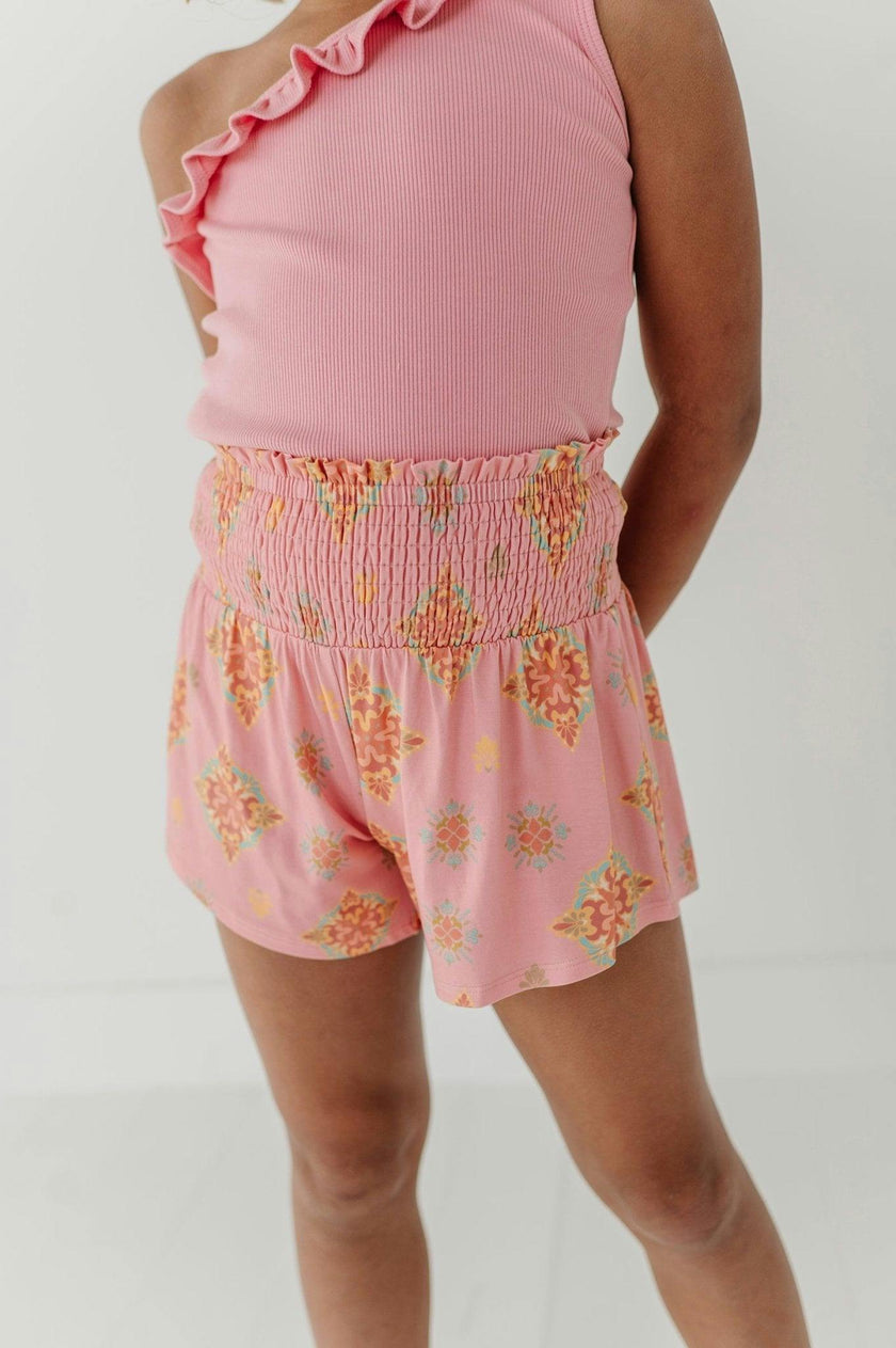 Girls Flowy Short in Medallion Boho Carnation Pink