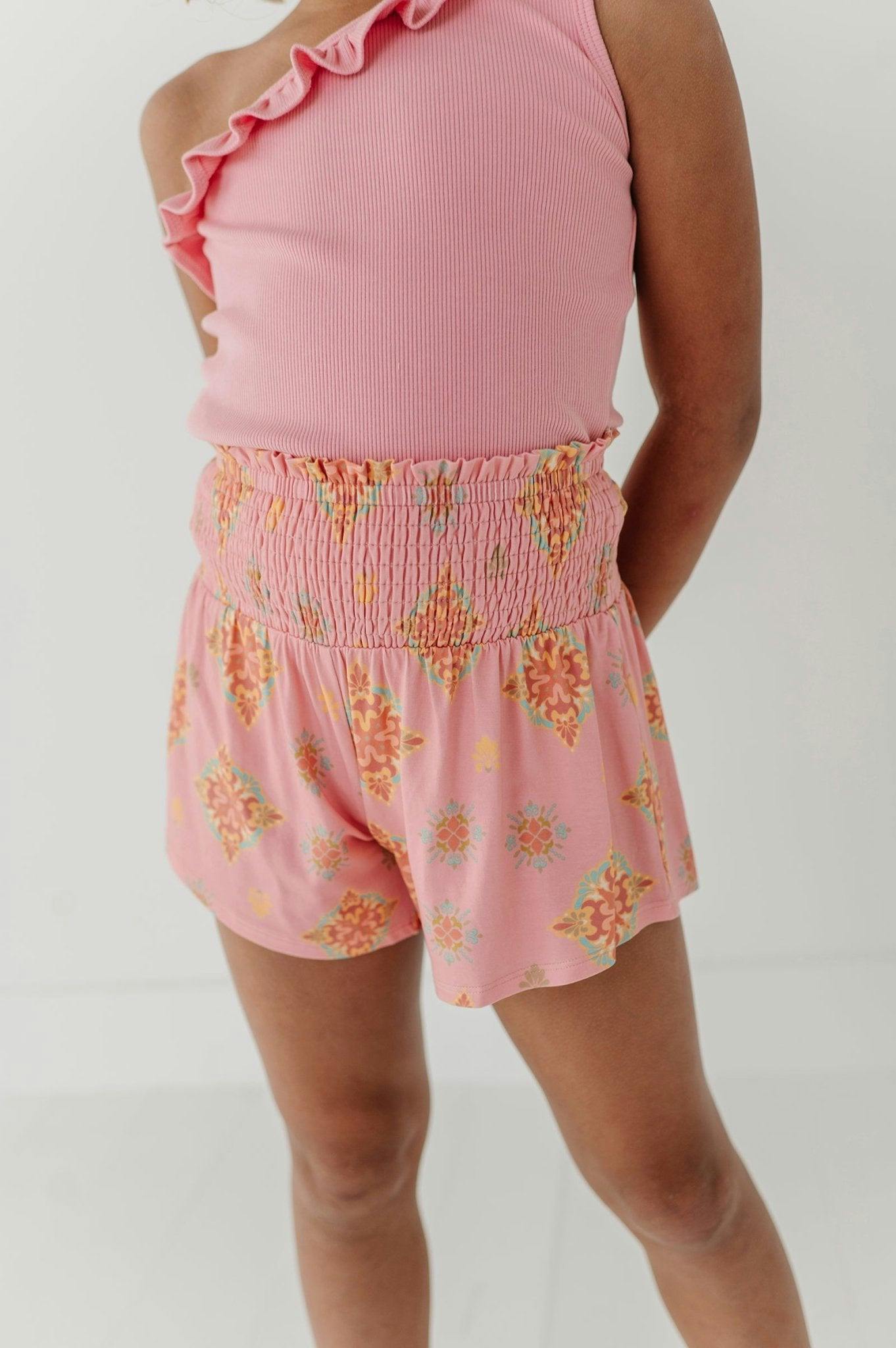Girls Flowy Short in Medallion Boho Carnation Pink