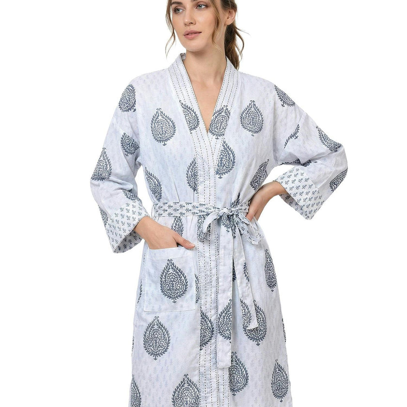 Block-Printed Cotton Women's Robe