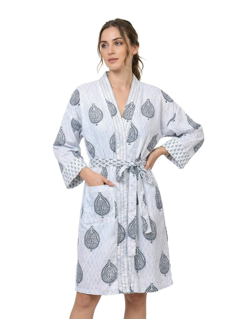 Block-Printed Cotton Women's Robe