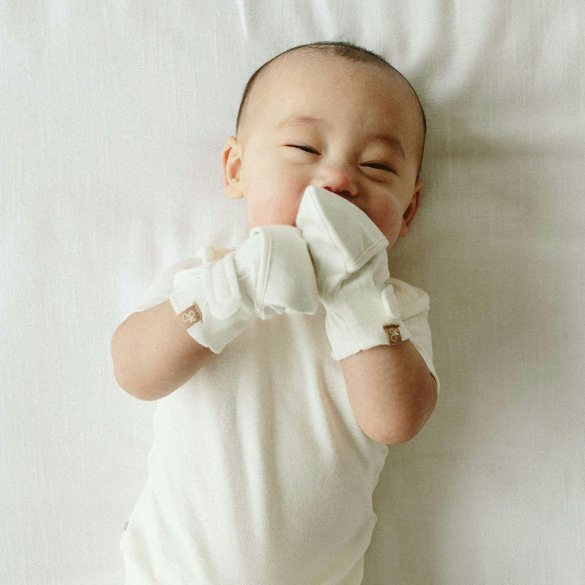 PREEMIE STAY ON MITTS | CLOUD — Bamboo Organic Cotton Blend, NICU Approved Preemie Size
