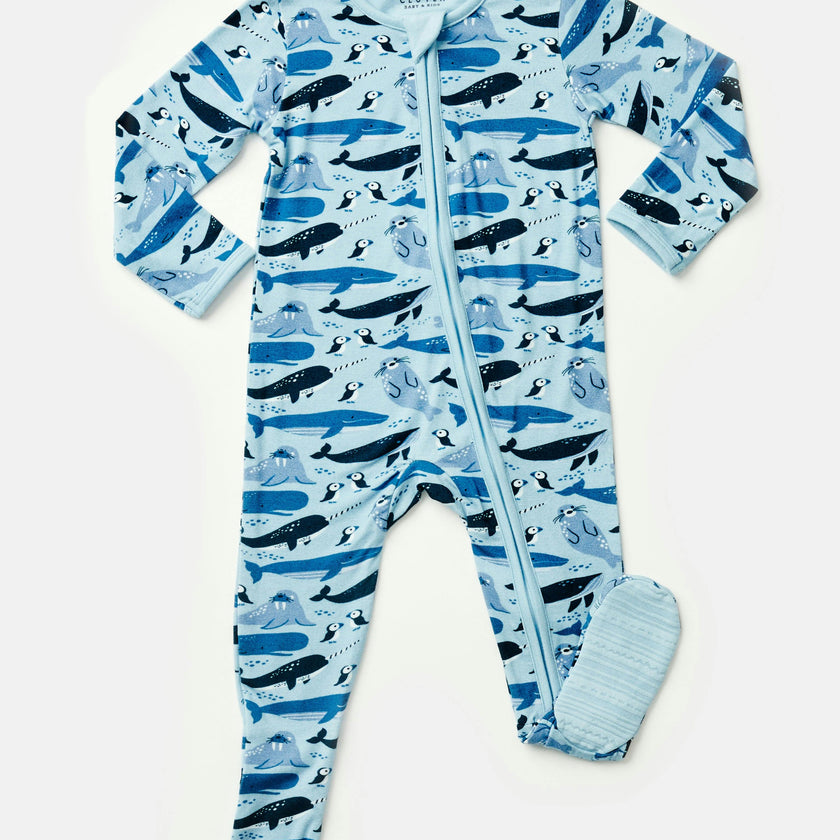 Soft & Stretchy Zipper Footie - Ocean Animals