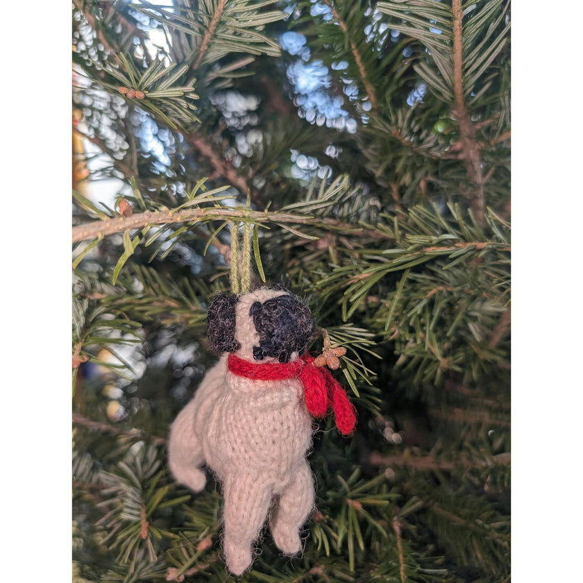 Pug Dog Hand Knit Christmas Ornament
