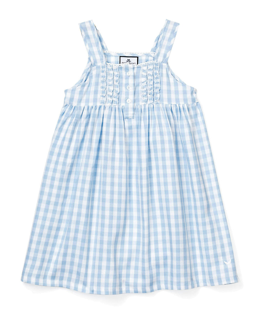 Girl's Twill Charlotte Nightgown in Light Blue Gingham