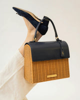 Medium Insulated Hand-Woven Wicker Lunchbox, Natural & Navy
