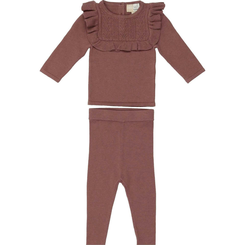 Ruffle Bib Long Sleeve Sweater & Pant 2-Piece Set