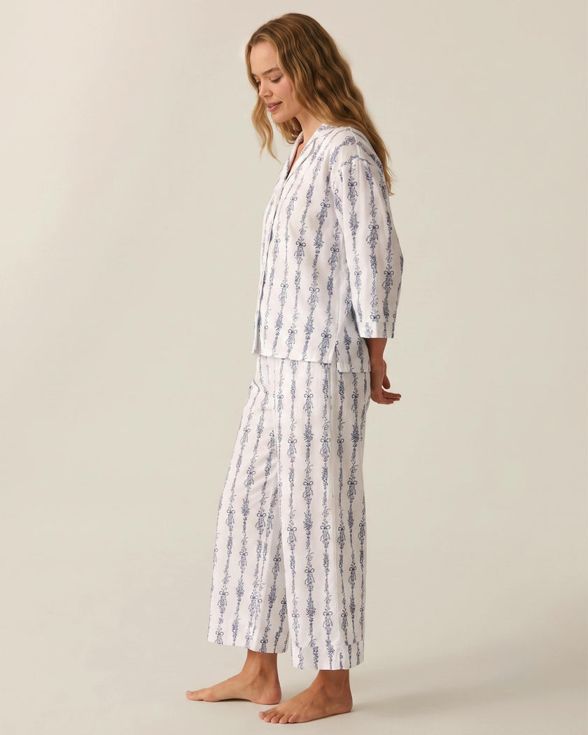 The Olivia Wide Leg Pima Pajama Set in Navy Mayfair Toile