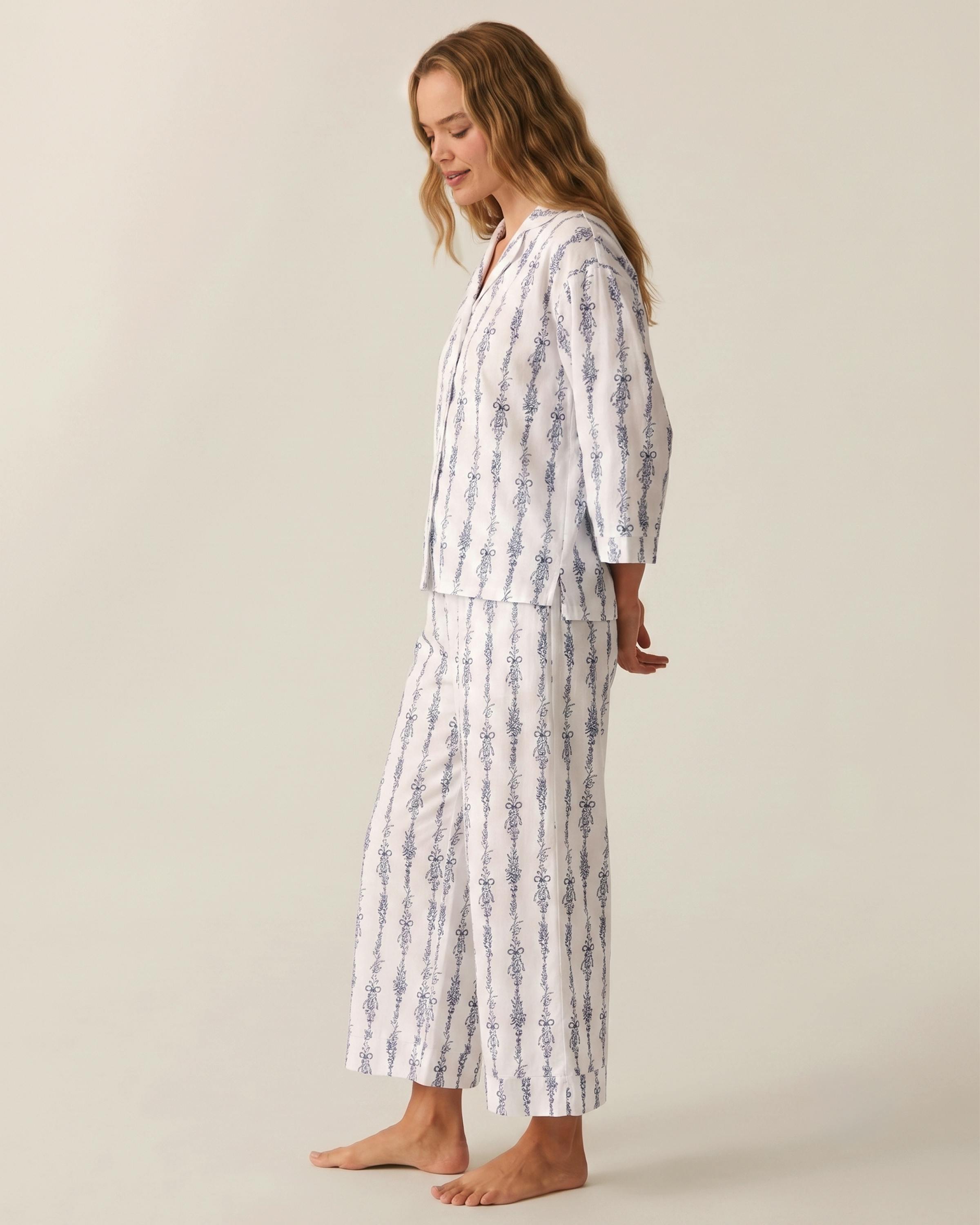 The Olivia Wide Leg Pima Pajama Set in Navy Mayfair Toile