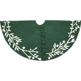 Handmade Green Christmas Tree Skirt in Felt - Cream Branches and Stars - 60”