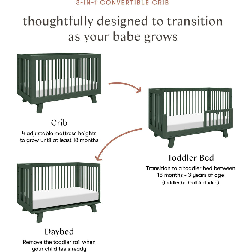Hudson 3-In-1 Convertible Crib With Toddler Bed Conversion Kit In