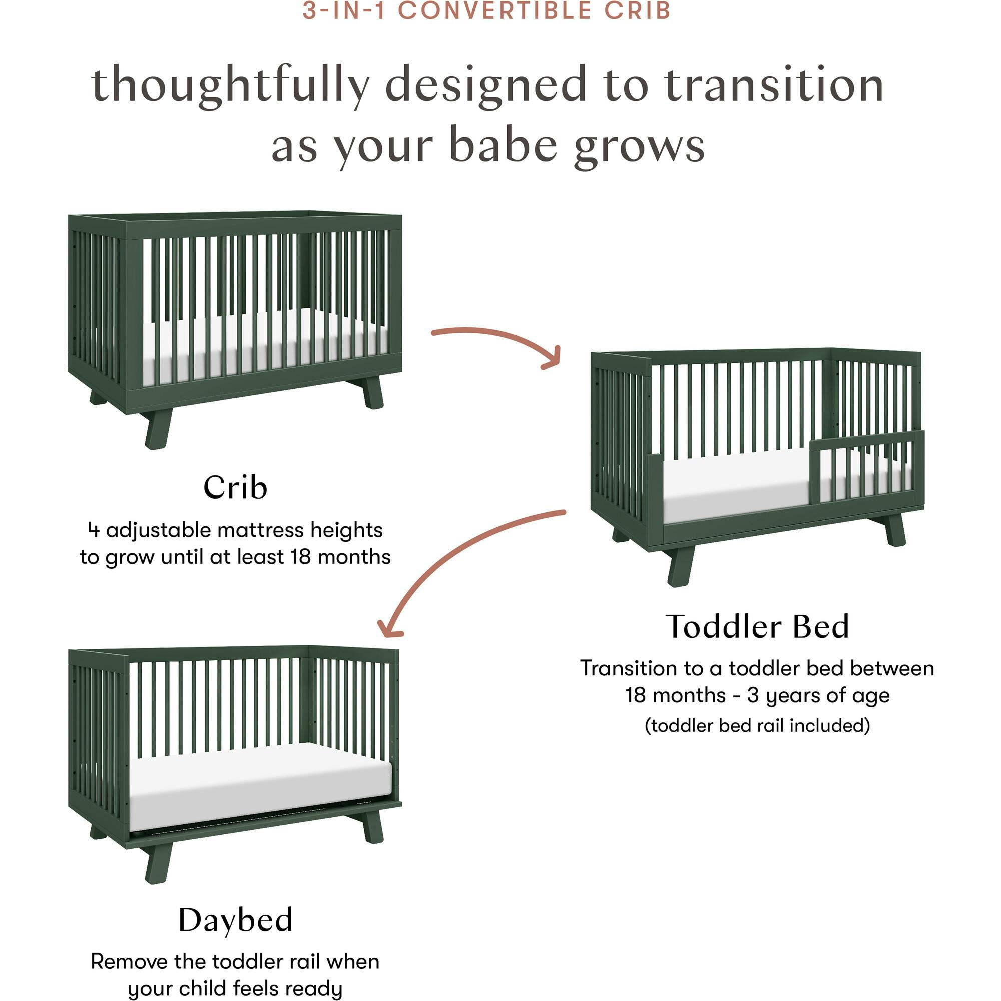 Hudson 3-In-1 Convertible Crib With Toddler Bed Conversion Kit In