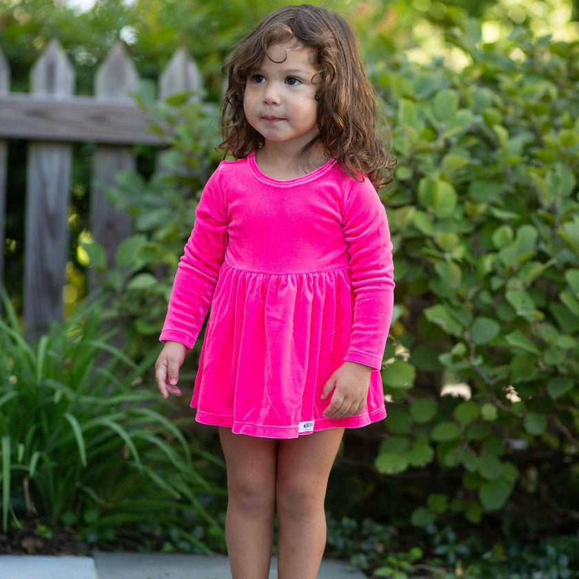 Long Sleeve Bubble Romper in Hot Pink Velvet