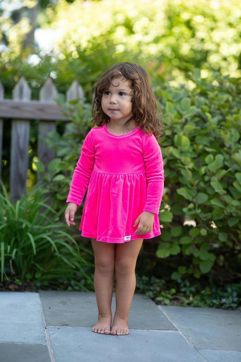 Long Sleeve Bubble Romper in Hot Pink Velvet