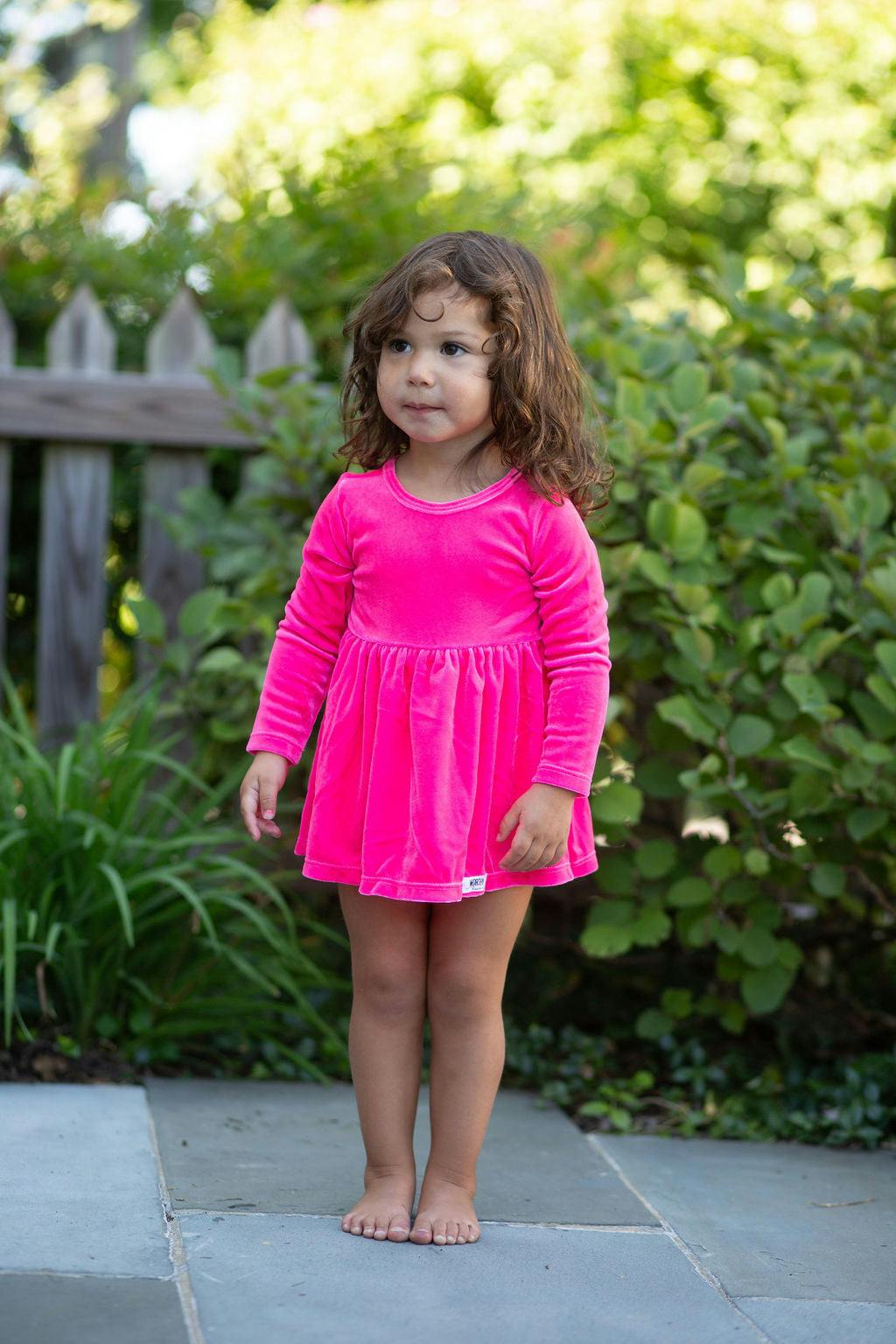 Long Sleeve Bubble Romper in Hot Pink Velvet