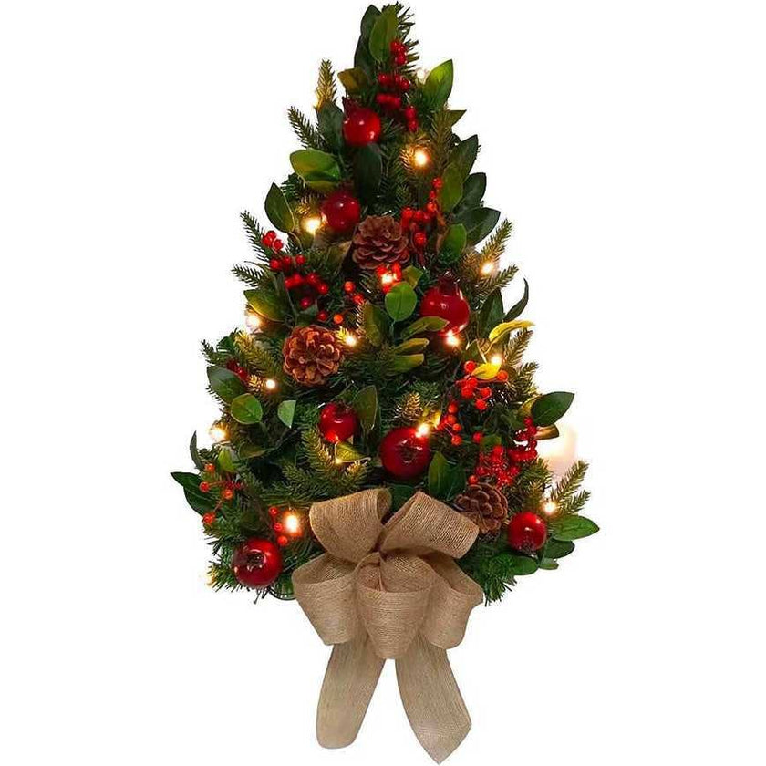 22-Inch Battery-Operated Prelit Decorated Wall Tree with Berries and Pomegranate