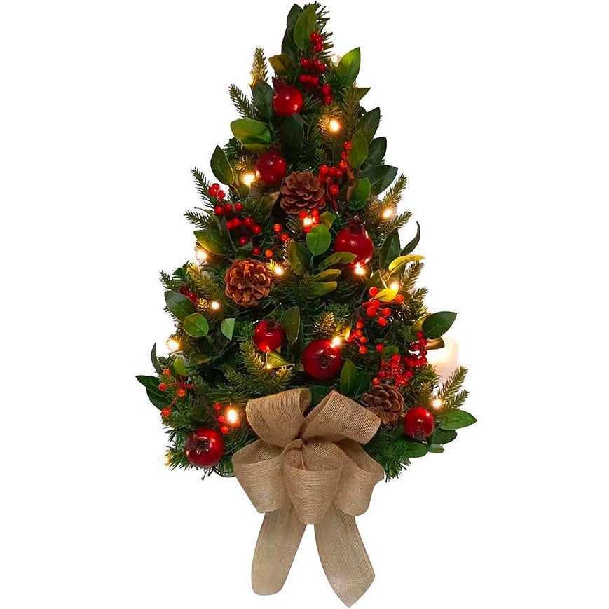 22-Inch Battery-Operated Prelit Decorated Wall Tree with Berries and Pomegranate