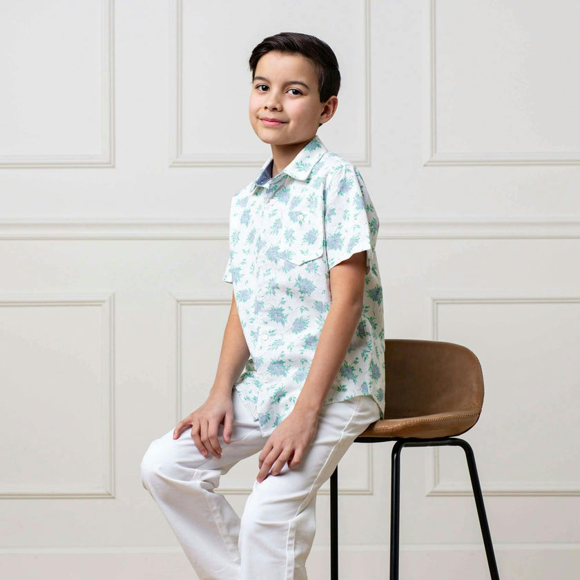 Linen Short Sleeve Button Down Shirt, Blue