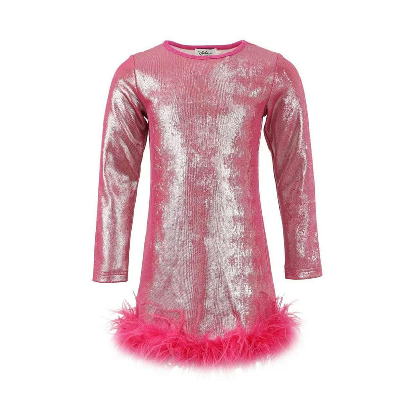 Shimmering Metallic Feather Dress Hot Pink