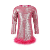 Shimmering Metallic Feather Dress Hot Pink
