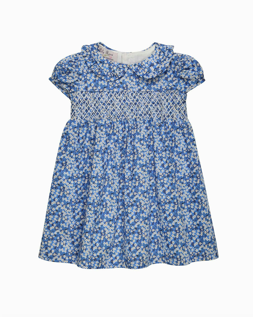 Baby Smocked Dress in Blue Mitsi Valeria