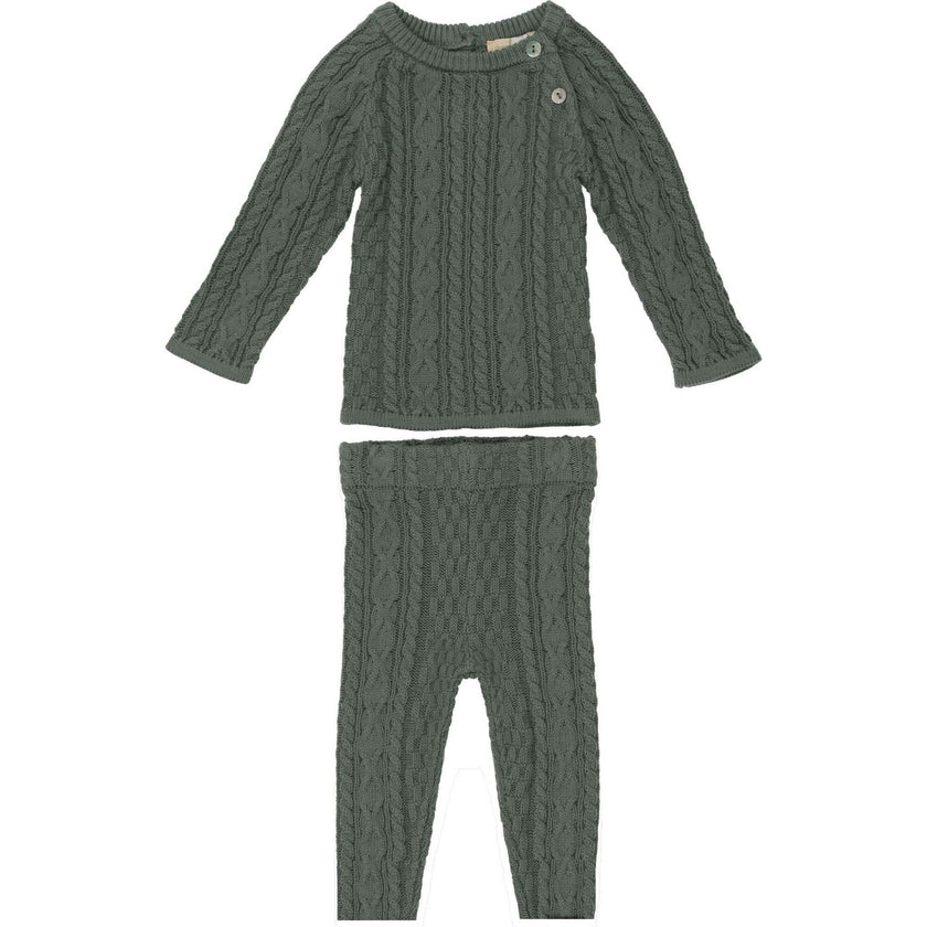 Multi Knit Shoulder Snap Long Sleeve Sweater & Pant 2-Piece Set