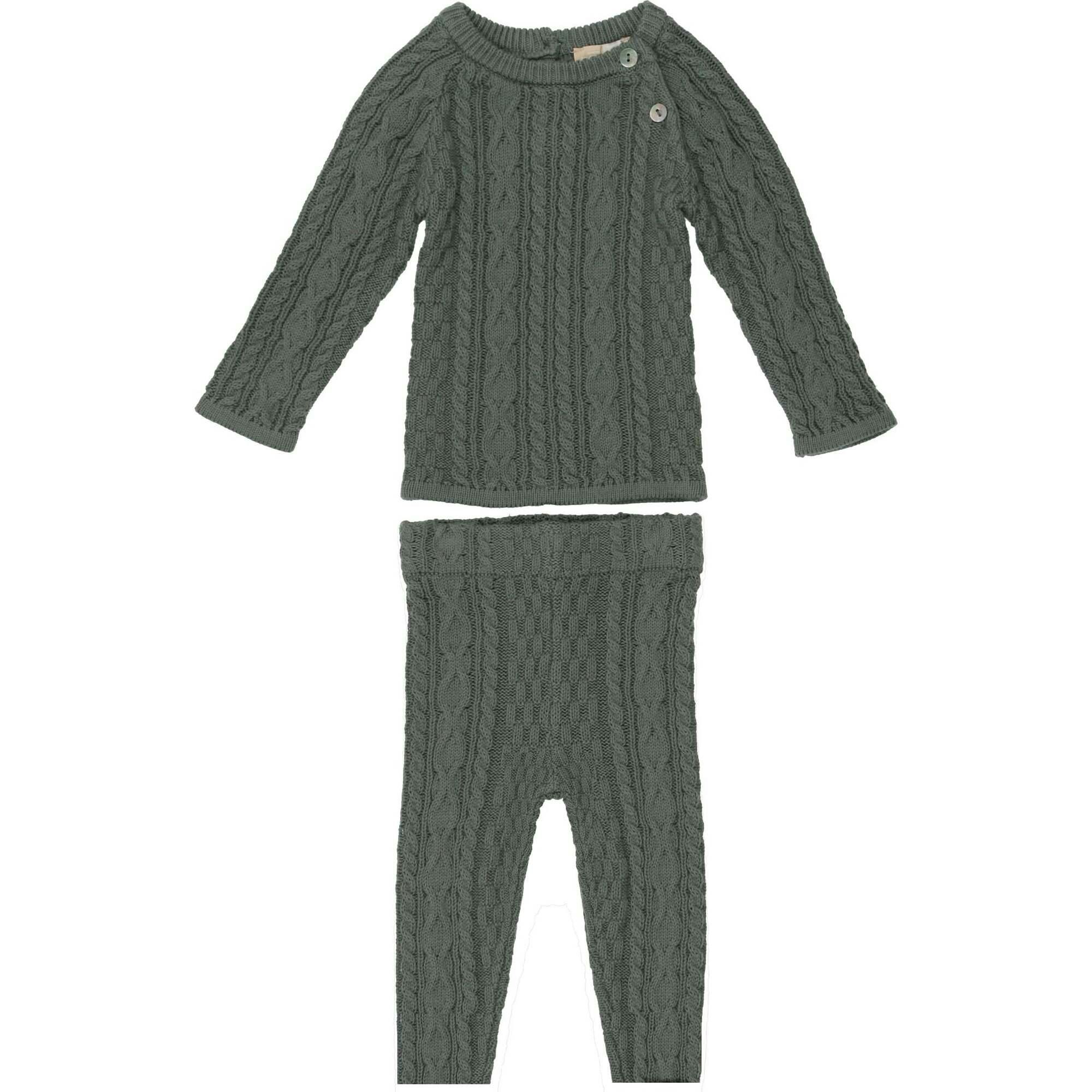 Multi Knit Shoulder Snap Long Sleeve Sweater & Pant 2-Piece Set