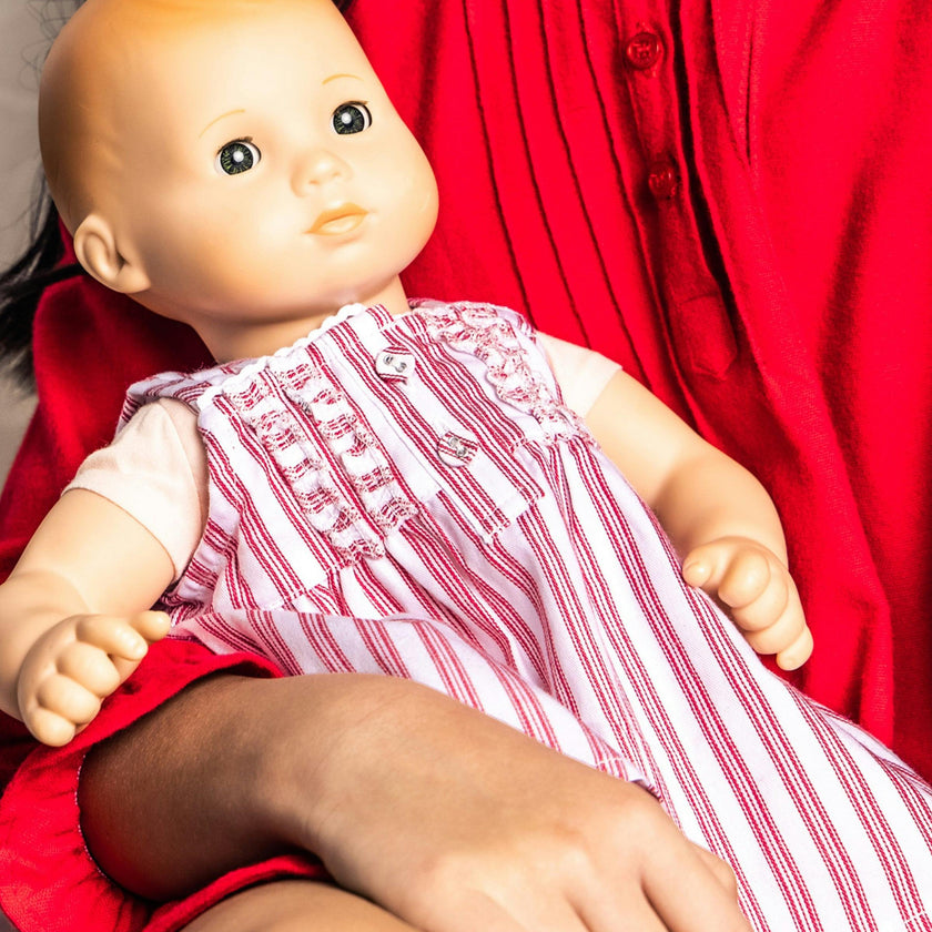 Kid's Twill Doll Nightgown in Antique Red Ticking
