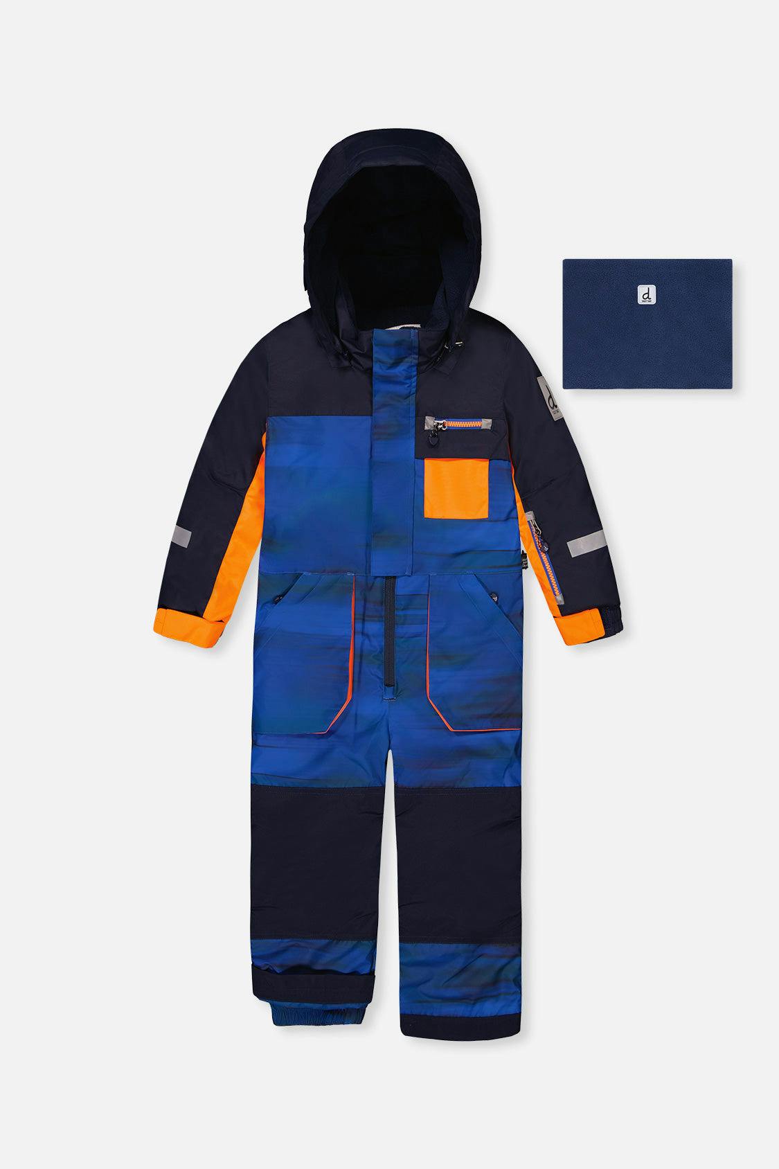 Kids One Piece Play Snowsuit Blue With Black Stripes