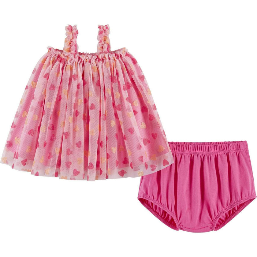 Infant (3-9 Months) Girls Tulle Dress & Bloomer Set | Glitter Hearts