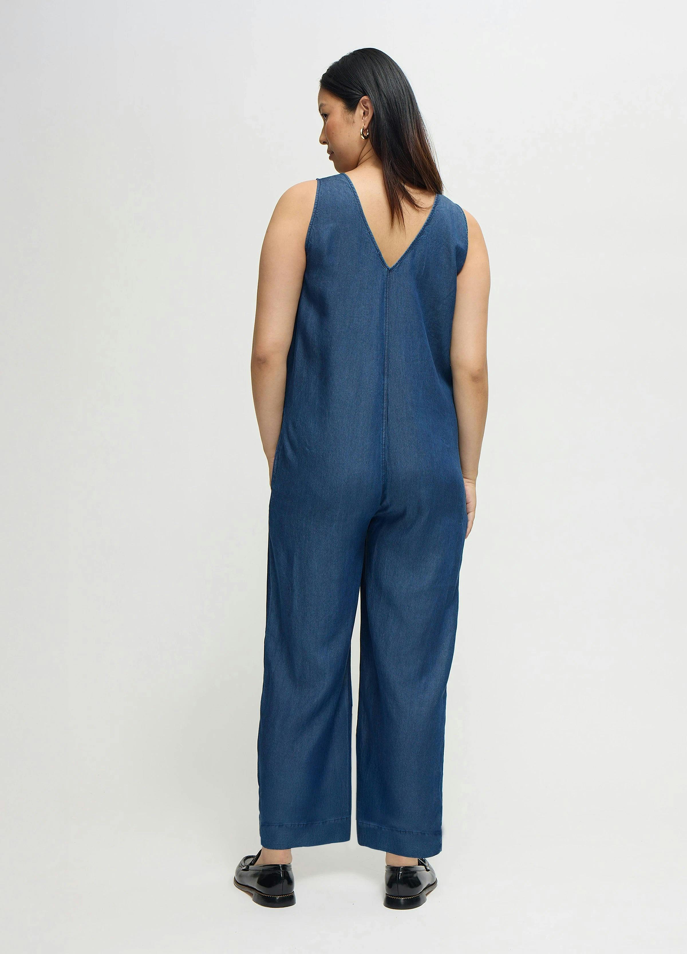 Wide Leg Chambray Maternity and Nursing Jumpsuit