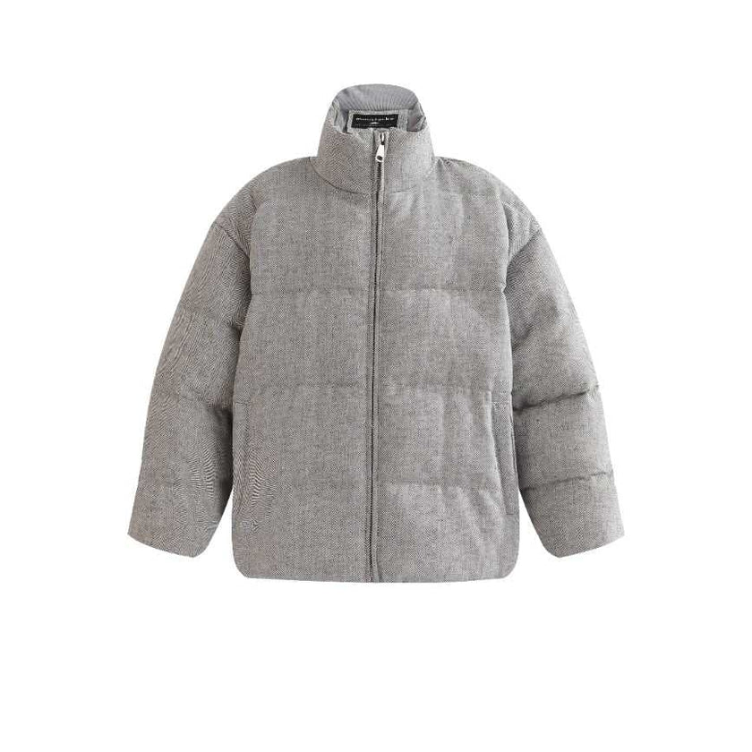 Gray Puffer Jacket with High Collar