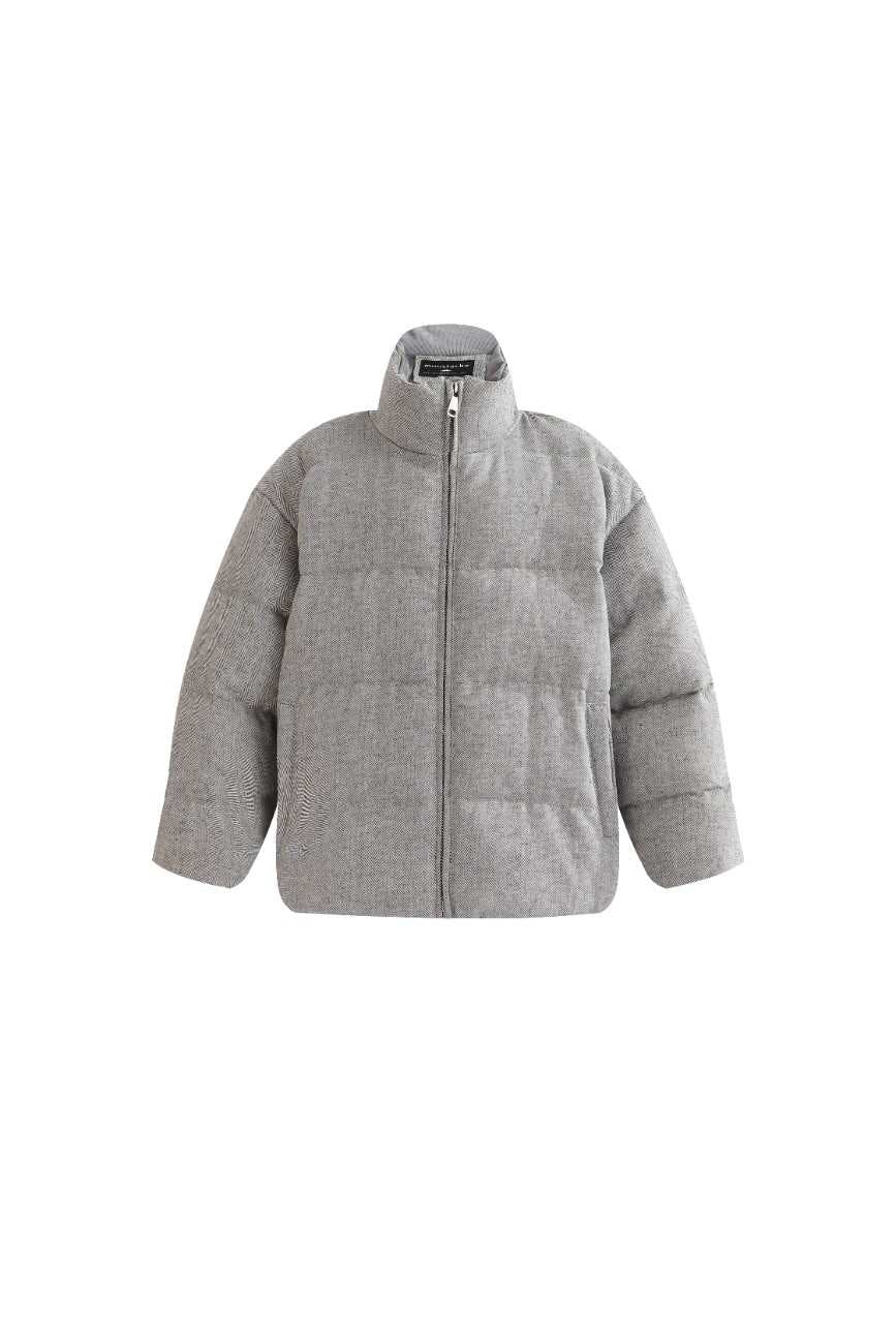 Gray Puffer Jacket with High Collar