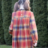 Girls' Long Sleeve Ruffle Neck Plaid Dress