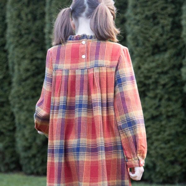 Girls' Long Sleeve Ruffle Neck Plaid Dress