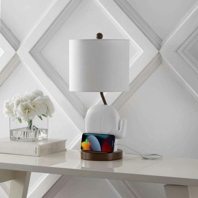 Ellie Bohemian Designer Iron/Resin Elephant LED Kids Table Lamp with Phone Stand and USB Charging Port