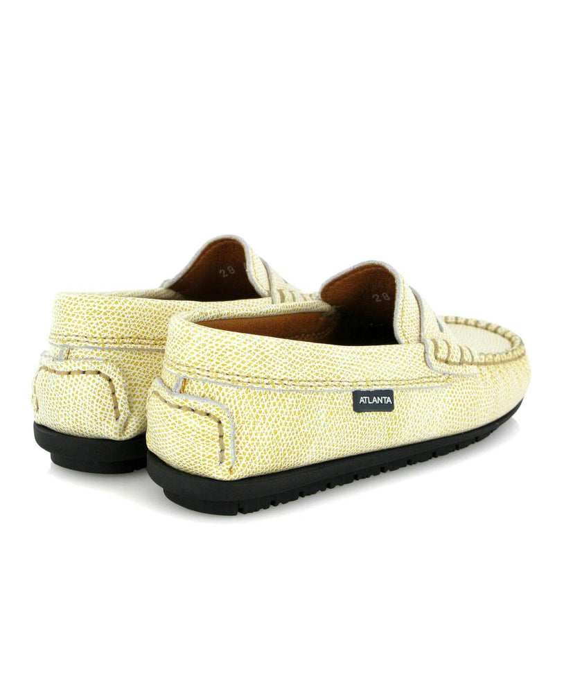 Grainy Leather Penny Moccasins, Yellow