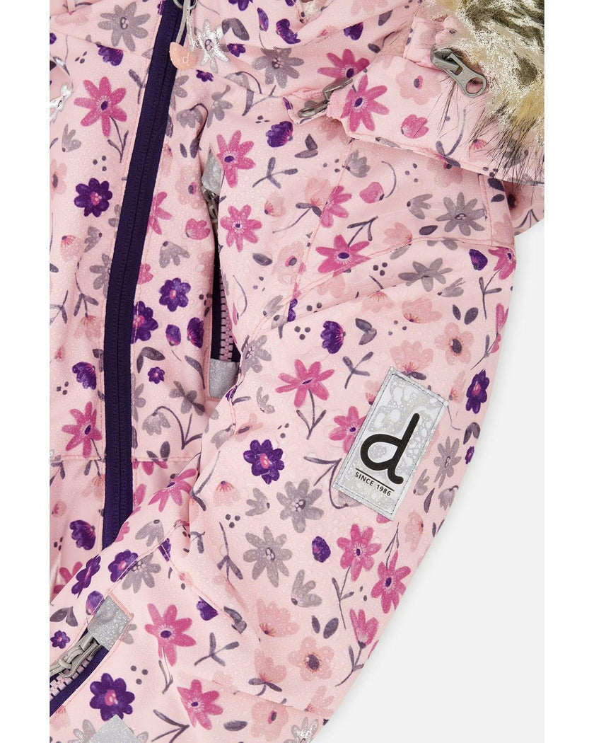 Kids One Piece Play Snowsuit Pink Mini Flower Print