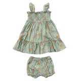 Girls Flutter Dress Set in Sketched Daisy