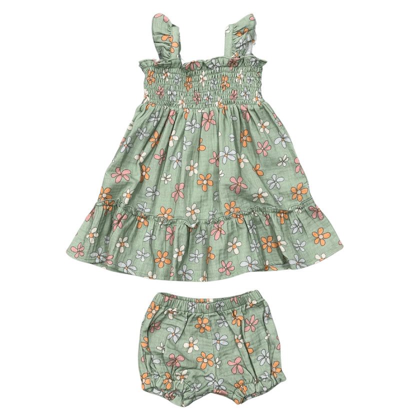 Girls Flutter Dress Set in Sketched Daisy