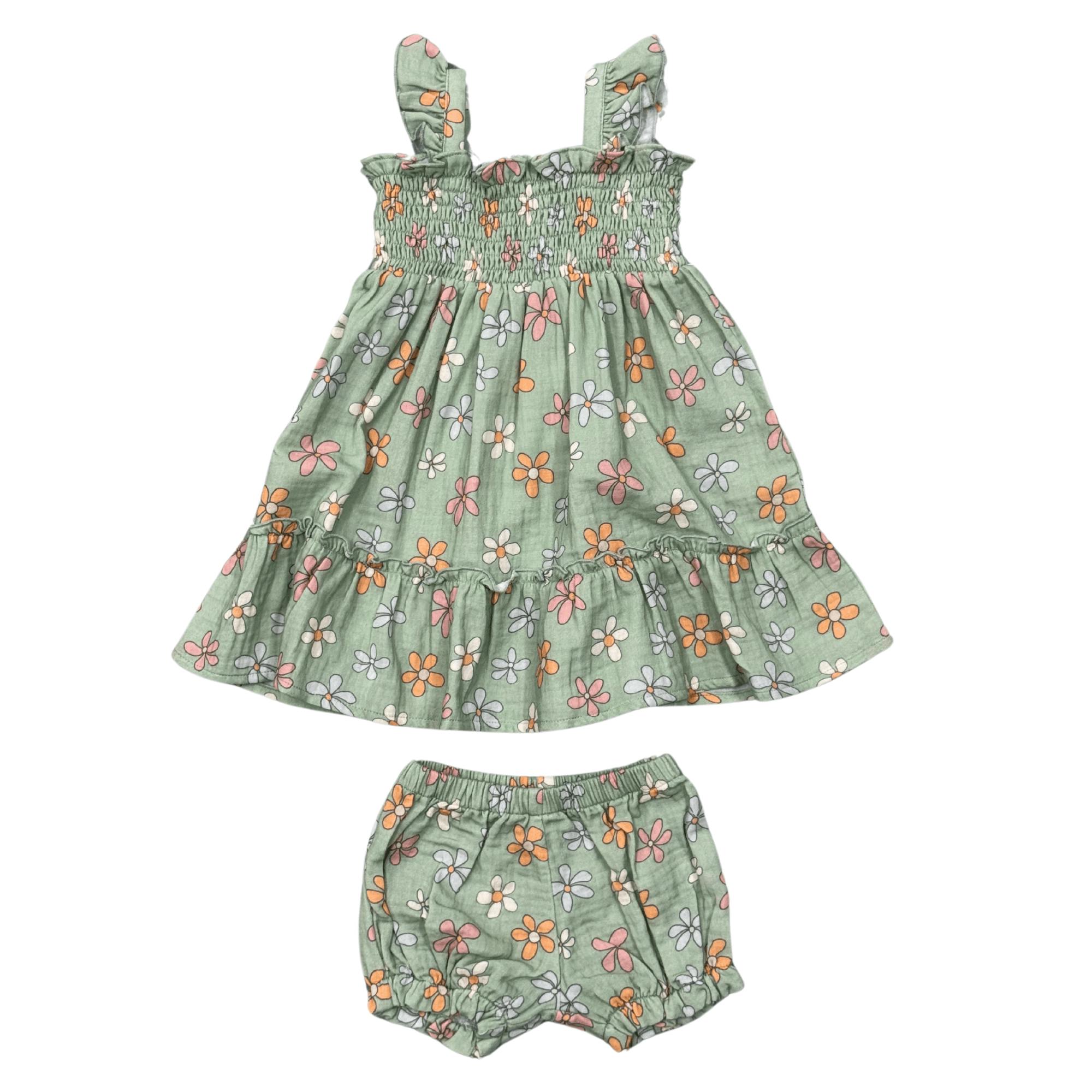Girls Flutter Dress Set in Sketched Daisy